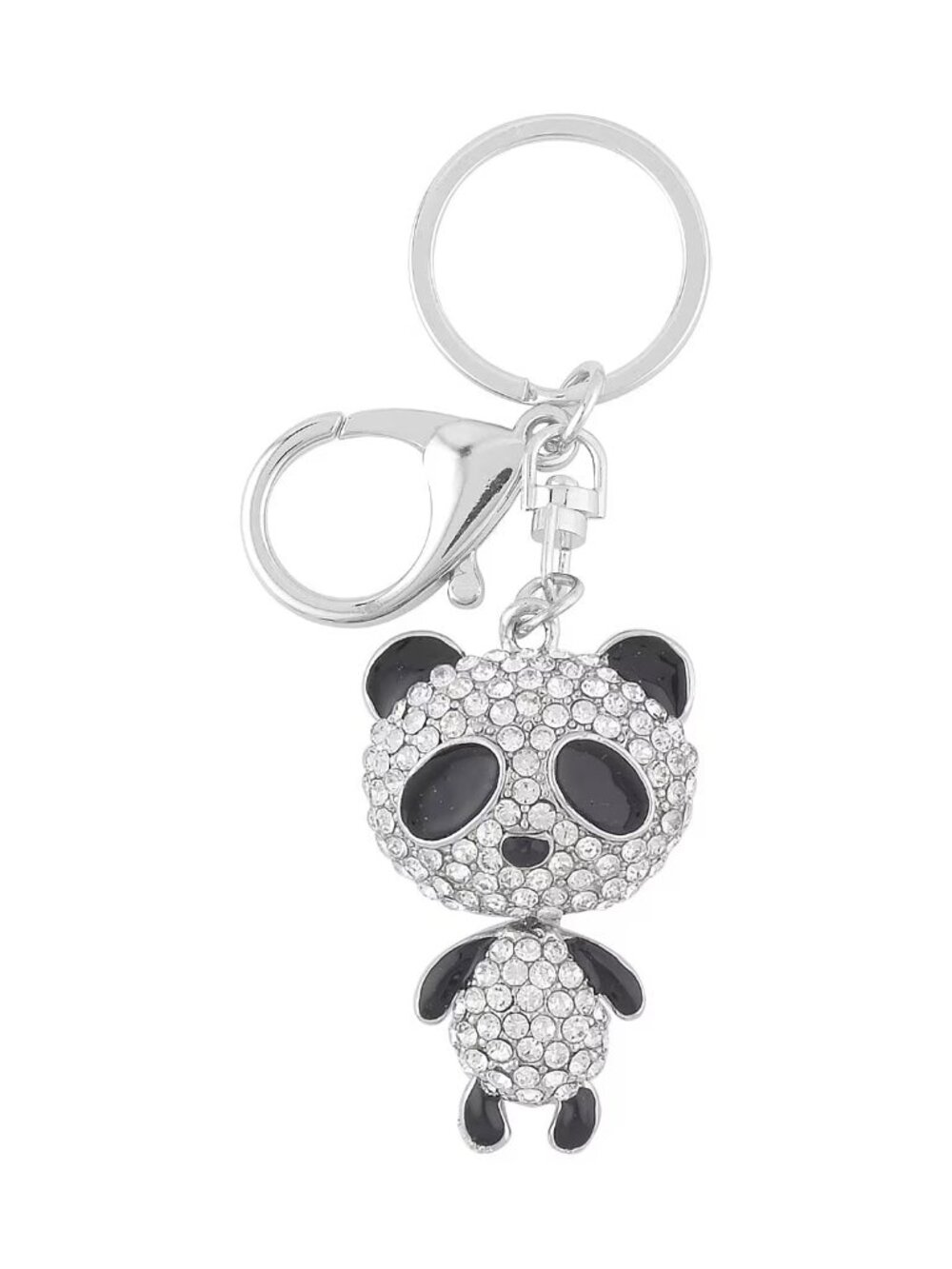 Black & White Bear Austrian Crystal, Enameled Keychain in Silvertone - NEW